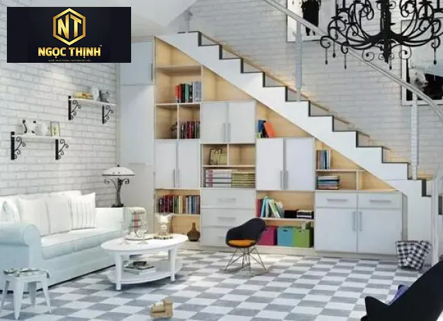 Xưởng Nội Thất Ngọc Thịnh Long Thành - Tổng hợp những mẫu tủ dưới cầu thang phòng khách: Tủ rượu, tủ quần áo, tủ bếp, tủ trang trí,...